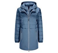 Langmantel GOLDNER "Kurzgröße Wintermantel mit Softshell-Einsatz", Damen, Gr. 25, blau (rauchblau), Obermaterial: 50% Polyamid PA. 47% Polyester PES. 3% Elasthan EL., Mäntel, mit Softshell-Einsatz (55