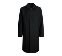 Langmantel JACK & JONES "JORNORREBRO WOOL BLEND MAC COAT", Herren, Gr. M, schwarz, Web, Obermaterial: 65% Polyester, 30% Wolle, 5% sonstige Fasern, unifarben, regular fit normal, Mäntel Langmantel (46