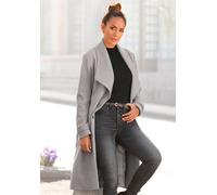 Langmantel LASCANA, Damen, Gr. 36, grau (grau, meliert), Web, Obermaterial: 100% Polyester. Futter: 100% Polyester, meliert, modisch, figurumspielend knielang, Langarm, Mäntel, mit Bindegürtel und Tas
