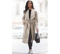 Langmantel LASCANA, Damen, Gr. 42, beige (sand), Web, Obermaterial: 100% Polyester. Futter: 100% Polyester, unifarben, modisch, figurumspielend knielang, Langarm, Mäntel, mit Bindegürtel und Taschen,