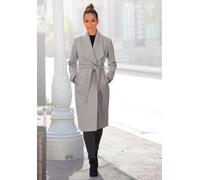 Langmantel LASCANA, Damen, Gr. 42, grau (grau, meliert), Web, Obermaterial: 100% Polyester. Futter: 100% Polyester, meliert, modisch, figurumspielend knielang, Langarm, Mäntel, mit Bindegürtel und Tas