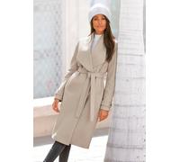 Langmantel LASCANA "mit Bindegürtel und Taschen", Damen, Gr. 46, beige (sand), Web, Obermaterial: 100% Polyester. Futter: 100% Polyester, unifarben, figurumspielend knielang, Mäntel, eleganter Damenma