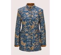 Langmantel MADELEINE "Gehrock Eleganter Einreiher mit kunstvollem Print", Damen, Gr. 36, blau (rauchblau, caramel), Obermaterial: 60% Polyester PES. 37% Wolle mw. 3% sonstige Fasern AF., Modern, Mänte