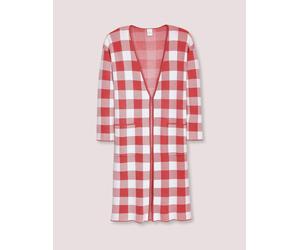 Langmantel MADELEINE "Mantel Verschlussloser Strickmantel in Karo-Jacquard", Damen, Gr. 44, weiß (weiß, melba), Obermaterial: 64% Baumwolle CO. 27% Viskose CV. 9% Polyamid PA., Modern, Mäntel (4230502