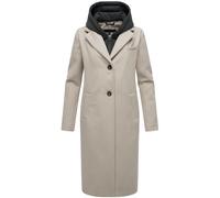 Navahoo Damen Mantel in Woll-Optik langer Trenchcoat leicht oversized mit (abnehmbarem) Kapuzen-Einsatz aus Sweat-Material Kekstraum 14 Bone Gr. L