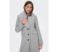 Langmantel ONLY "ONLANNIE LIFE FUR COLLAR COAT CC OTW", Damen, Gr. M, light grau melange, Web, Obermaterial: 80% Polyester, 20% Wolle, unifarben, regular fit lang, Mäntel Langmantel (22991339-M)