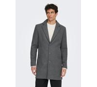 Langmantel ONLY & SONS "ONSMATTHEW WOOL COAT OTW NOOS", Herren, Gr. L, dunkelgrau melange, Web, Obermaterial: 60% Polyester, 40% Wolle, meliert, regular fit lang, gerader Abschluss, Mäntel, mit Wolle
