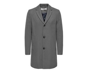 Langmantel ONLY & SONS "ONSMAYLON OTL LIFE WOOL COAT OTW", Herren, Gr. M, grau (medium grau melange), Web, Obermaterial: 90% Polyester, 10% Wolle, meliert, regular fit, Mäntel (75590355-M) medium grau