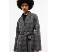 Langmantel TOMMY HILFIGER "DF WOOL REG BELTED CHECKED COAT", Damen, Gr. 38, grau (rwb check), Web, Obermaterial: 70% Polyester, 30% Wolle, kariert, kniebedeckend, V-Ausschnitt, Mäntel, Materialmix, mi