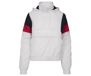 Langmantel URBAN CLASSICS "Urban Classics Damen Ladies 3-Tone Padded Pull Over Jacket", Damen, Gr. XS, weiß, navy, fire rot, 100% Polyamid, Mäntel (59145619-XS) weiß, navy, fire rot