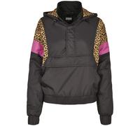 Langmantel URBAN CLASSICS "Urban Classics Damen Ladies AOP Mixed Pull Over Jacket", Damen, Gr. XXL, schwarz, leo, 100% Polyamid, Mäntel (33224302-XXL) schwarz, leo