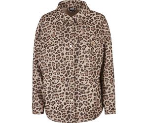 Langmantel URBAN CLASSICS "Urban Classics Damen Ladies AOP Overshirt", Damen, Gr. L, leo, 100% Polyester, Mäntel (47725148-L) leo