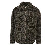 Langmantel URBAN CLASSICS "Urban Classics Damen Ladies AOP Sherpa Overshirt", Damen, Gr. 4XL, schwarztaupeleo, 100% Polyester, mehrfarbig, oversize, amerikanischer Ausschnitt, Mäntel (99046720-4XL) sc
