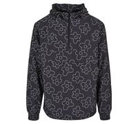 Langmantel URBAN CLASSICS "Urban Classics Herren Flower AOP Pull Over Jacket", Herren, Gr. L, schwarz-weiß (schwarzflower), 100% Polyester, Mäntel (12273244-L) schwarzflower