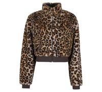 Langmantel URBAN CLASSICS "Urban Classics Ladies Cropped Faux Fur Leo Jacket", Damen, Gr. S, braun (leo), 100% Polyester, Mäntel (95150908-S) leo