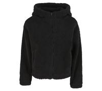 Langmantel URBAN CLASSICS "Urban Classics Ladies Short Hooded Sherpa Jacket", Damen, Gr. 4XL, schwarz, 100% Polyester, Mäntel (26818035-4XL) schwarz