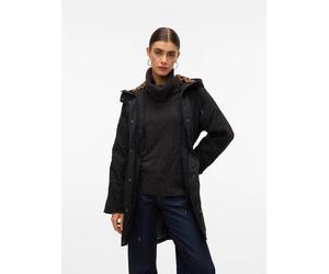 Langmantel VERO MODA "VMSAVANNE COAT GA BOO", Damen, Gr. S, schwarz, Web, Obermaterial: 100% Polyester, unifarben mit Farbeinsatz, regular fit, Mäntel (14493406-S) schwarz