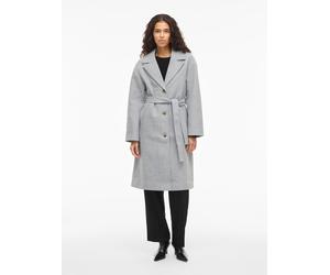 Langmantel VILA "VICLAUDIA L/S LONG COAT - NOOS", Damen, Gr. 34, grau (light grau melange), Web, Obermaterial: 100% Polyester, unifarben, regular fit ca. Mitte Wade, V-Ausschnitt, Mäntel (14162561-34)