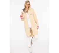 Langmantel ZWILLINGSHERZ "Wild and Happy", Damen, Gr. L/XL, beige (hellbeige), angeraute Sweatware, Obermaterial: 50% Baumwolle, 50% Polyester, bequem kniefrei, ohne Ausschnitt, angesetztes Bündchen, 