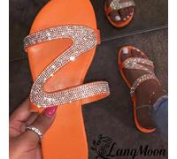 LangMoon 2026 Neue Orange Damen Mode Strass verzierte Slides, vielseitige Komfortable Lässig Sandalen in Große Größen für Frühling/Sommer, Urlaub, All