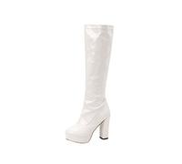 Langschaft Damen PU Stiefel Mode High Heel Boot Overknee Stiefel Plateau Stiefel mit Blockabsatz Vintage Hohe Ritterstiefel zum Schnüren Plattform Reitstiefel Elegante Kleid Stiefel