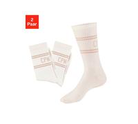 Langsocken COPENHAGEN STUDIOS, Damen, Gr. 43-46, 2x sanftes weiß mit taupe, Baumwollmischung, unifarben, elastisch, Socken, mit Pikeé-Struktur unter der Sohle (24080663-43) 2x sanftes weiß mit taupe