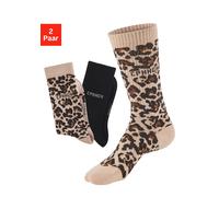 COPENHAGEN STUDIOS Langsocken Damen 1x beige gemustert, 1x schwarz Gr.43-46