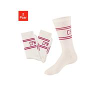 Langsocken COPENHAGEN STUDIOS, Damen, Gr. 43-46, 2x cream weiß mit beere, Baumwollmischung, unifarben, elastisch, Socken, mit Pikeé-Struktur unter der Sohle (49823056-43) 2x cream weiß mit beere