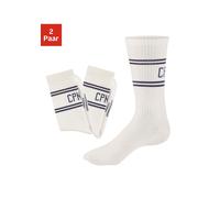 Langsocken COPENHAGEN STUDIOS, Damen, Gr. 43-46, 2x creme weiß mit marine, Baumwollmischung, unifarben, elastisch, Socken, mit Pikeé-Struktur unter der Sohle (88177118-43) 2x creme weiß mit marine