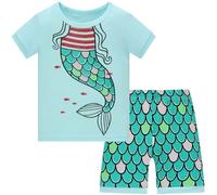 Langubaby Mädchen Schlafanzug Kurz Baumwolle Pyjama Set Sommer Kleidung Zweiteiliger Nachtwäsche für Kinder 4-5 Jahre Größe 110