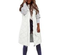 Langweste Damen Daunenweste Weste Steppweste Warmer Daunenmantel Hooded Leichte Gesteppte Lang Weste Jacke Lange Dicker Lose Slim Zip Gilet Für Damen Mädchen Winter Wintermantel (Z131-White, XXL)