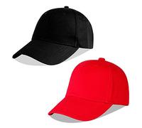 LANGZHEN Baumwolle Outdoor Kleinkind Mädchen Jungen Plain Baseball Cap Baby Infant Strukturierte Einstellbare Hut für Kinder Sonnenhut (S-Schwarz+Rot)
