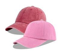 LANGZHEN Unisex Baseball Cap 100% Baumwolle Fits Männer Frauen Washed Denim Einstellbare Papa Hut (Burgund+Pink, One Size)