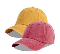 LANGZHEN Unisex Baseball Cap 100% Baumwolle Fits Männer Frauen Washed Denim Einstellbare Papa Hut (Burgund+Gelb, One Size)