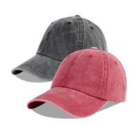 LANGZHEN Unisex Baseball Cap 100% Baumwolle Fits Männer Frauen Washed Denim Einstellbare Papa Hut (Burgund+Schwarz, One Size)