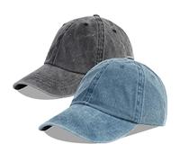 LANGZHEN Unisex Baseball Cap 100% Baumwolle Fits Männer Frauen Washed Denim Verstellbare Dad Hat (Schwarz+Denim Blau, One Size)