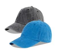 LANGZHEN Unisex Baseball Cap 100% Baumwolle Passt Männer Frauen Washed Denim Verstellbarer Dad Hut, Schwarz+Saphirblau, L