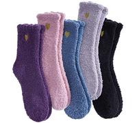 LANLEO 5/6 Pairs Womens Super Soft Fuzzy Plush Warm Winter Home Sleeping Slipper Socks