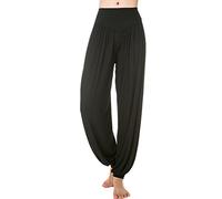 LANMAY Elastische Damenhose aus weichem Viskose-Mischgewebe, Yoga, Sporthose, Tanz, Haremshose, Schwarz, M
