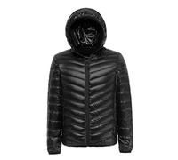 Lanmay Herren Daunenjacke mit Kapuze, ultraleicht, verstaubar - Schwarz - Mittel