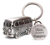 LANOLU Schlüsselanhänger Camping Glück, Wohnwagen Geschenk, Wohnmobil Geschenk für das Camping und für Camper, 3D Anhänger- Wohnwagen Zubehör aus Metall
