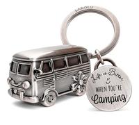 LANOLU Schlüsselanhänger Camping Glück, Wohnwagen Geschenk, Wohnmobil Geschenk für das Camping und für Camper, 3D Anhänger- Wohnwagen Zubehör aus Metall