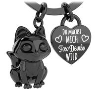 LANOLU Schlüsselanhänger Fuchs Fuchsi, Partner Schlüsselanhänger Mann, Freundin, Freund, Paar geschenke für beide mit Herz und Liebe, Glücksbringer aus Metall