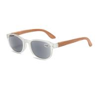 Lanomi Sonnen Lesebrille mit Holzbein Damen Herren Rechteckig Outdoor Lesehilfe Grau Linse Kunststoff Federscharnier Sehhilfe Getönt Sonnenbrille mit Sehstärke Transparent 1.5