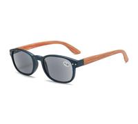 Lanomi Sonnen Lesebrille mit Holzbein Damen Herren Rechteckig Outdoor Lesehilfe Grau Linse Kunststoff Federscharnier Sehhilfe Getönt Sonnenbrille mit Sehstärke Blau 3.5