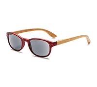 Lanomi Sonnen Lesebrille mit Holzbein Damen Herren Rechteckig Outdoor Lesehilfe Grau Linse Kunststoff Federscharnier Sehhilfe Getönt Sonnenbrille mit Sehstärke Rot 3.0