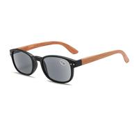 Lanomi Sonnen Lesebrille mit Holzbein Damen Herren Rechteckig Outdoor Lesehilfe Grau Linse Kunststoff Federscharnier Sehhilfe Getönt Sonnenbrille mit Sehstärke Schwarz 3.5