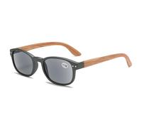 Lanomi Sonnen Lesebrille mit Holzbein Damen Herren Rechteckig Outdoor Lesehilfe Grau Linse Kunststoff Federscharnier Sehhilfe Getönt Sonnenbrille mit Sehstärke Grau 2.5