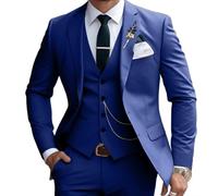 Lanshion 3-teiliges Anzug-Set für Herren, 2 Knöpfe, schmale Passform, Gekerbtes Revers, solide Blazer, Weste, Hose, Königsblau 11, XL