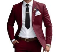Lanshion Herren-Anzüge, schmale Passform, 2-teilig, für Hochzeit, Abschlussball, Smoking, klassische Blazer, Jacke, Hose, Burgund, XX-Large